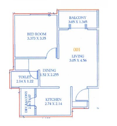 Floor plan of 1 BHK 594 Sq. Ft. Apartment in Gada Elina, Pune