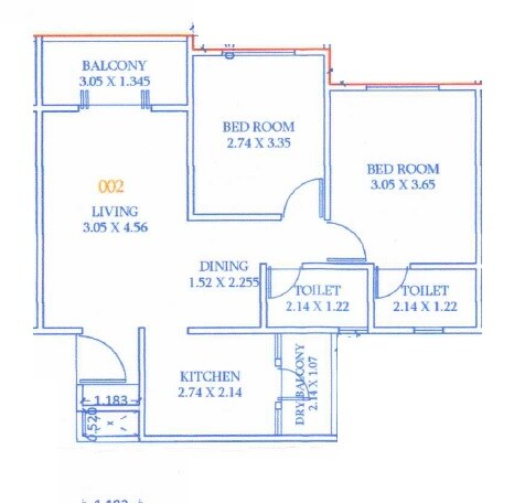 Floor plan of 2 BHK 794 Sq. Ft. Apartment in Gada Elina, Pune