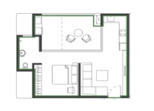 Floor plan of 1 BHK 448 Sq. Ft. Apartment in Gadsing Cradle Of Life, Pune