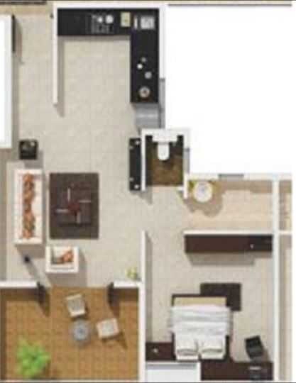 Floor plan of 1 BHK 337 Sq. Ft. Apartment in Gagan Akanksha, Pune