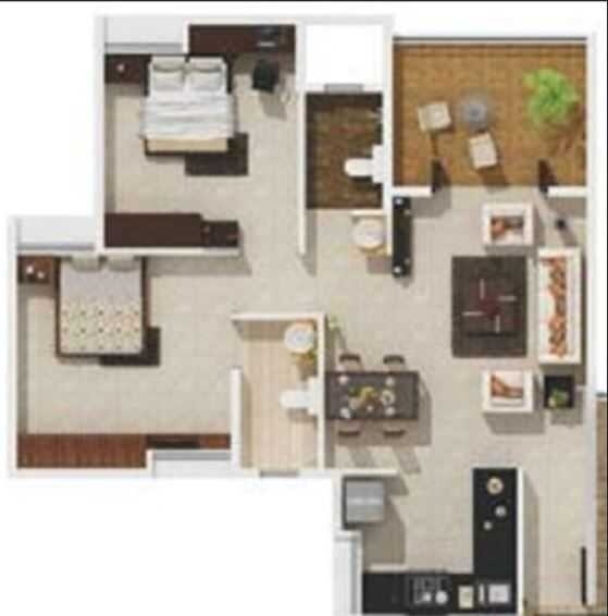 Floor plan of 2 BHK 590 Sq. Ft. Apartment in Gagan Akanksha, Pune