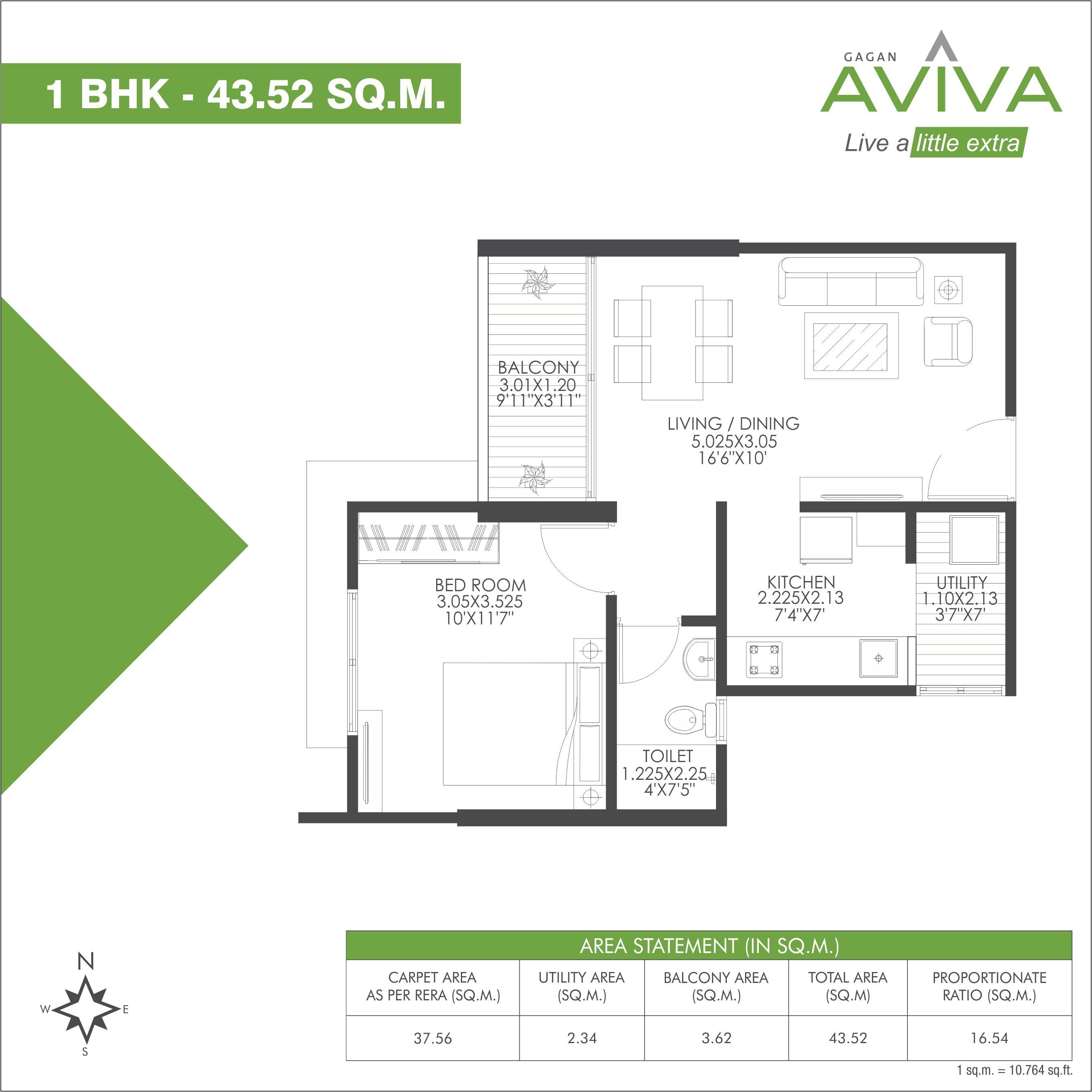 Floor plan of 1 BHK 469 Sq. Ft. Apartment in Gagan Aviva, Pune