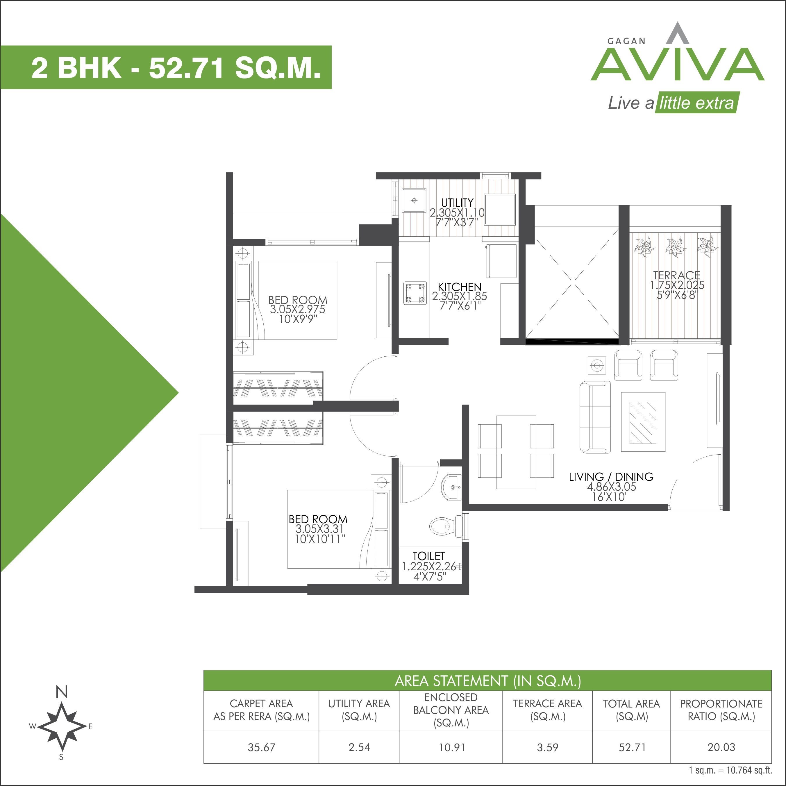 Floor plan of 2 BHK 567 Sq. Ft. Apartment in Gagan Aviva, Pune