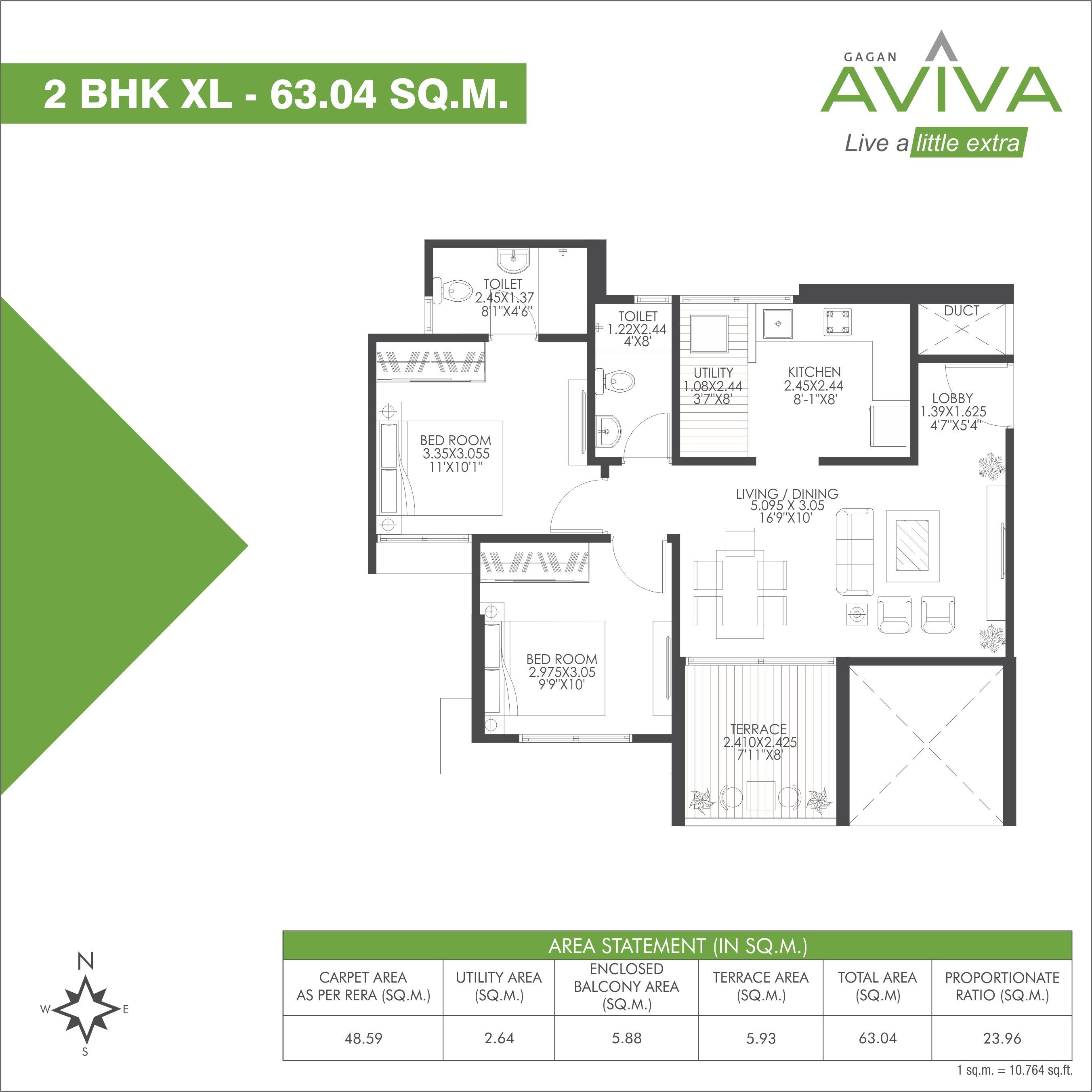Floor plan of 2 BHK 679 Sq. Ft. Apartment in Gagan Aviva, Pune