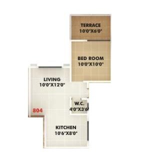 Floor plan of 1 BHK 338 Sq. Ft. Apartment in Gagan Cascades, Pune