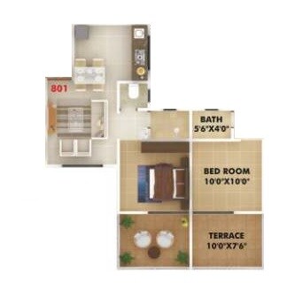 Floor plan of 1 BHK 345 Sq. Ft. Apartment in Gagan Cascades, Pune