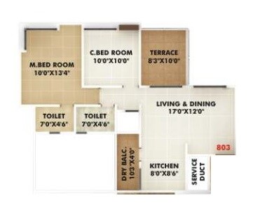 Floor plan of 2 BHK 440 Sq. Ft. Apartment in Gagan Cascades, Pune
