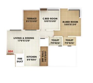 Floor plan of 2 BHK 543 Sq. Ft. Apartment in Gagan Cascades, Pune