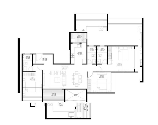 Floor plan of 3 BHK 1150 Sq. Ft. Apartment in Gagan Ela, Pune