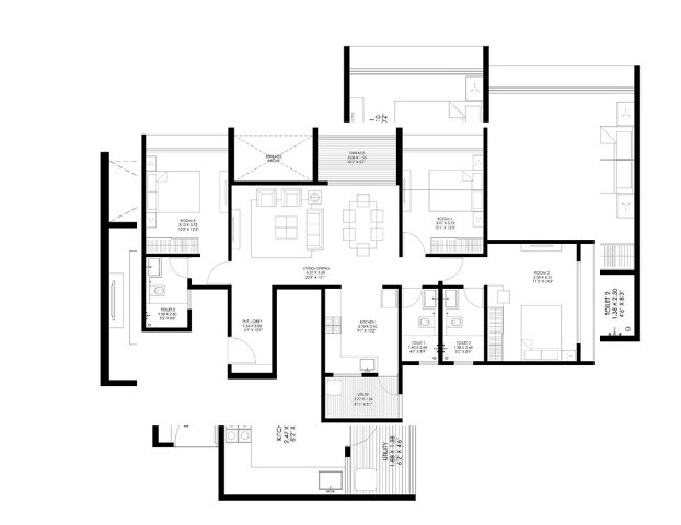Floor plan of 3 BHK 1126 Sq. Ft. Apartment in Gagan Ela, Pune