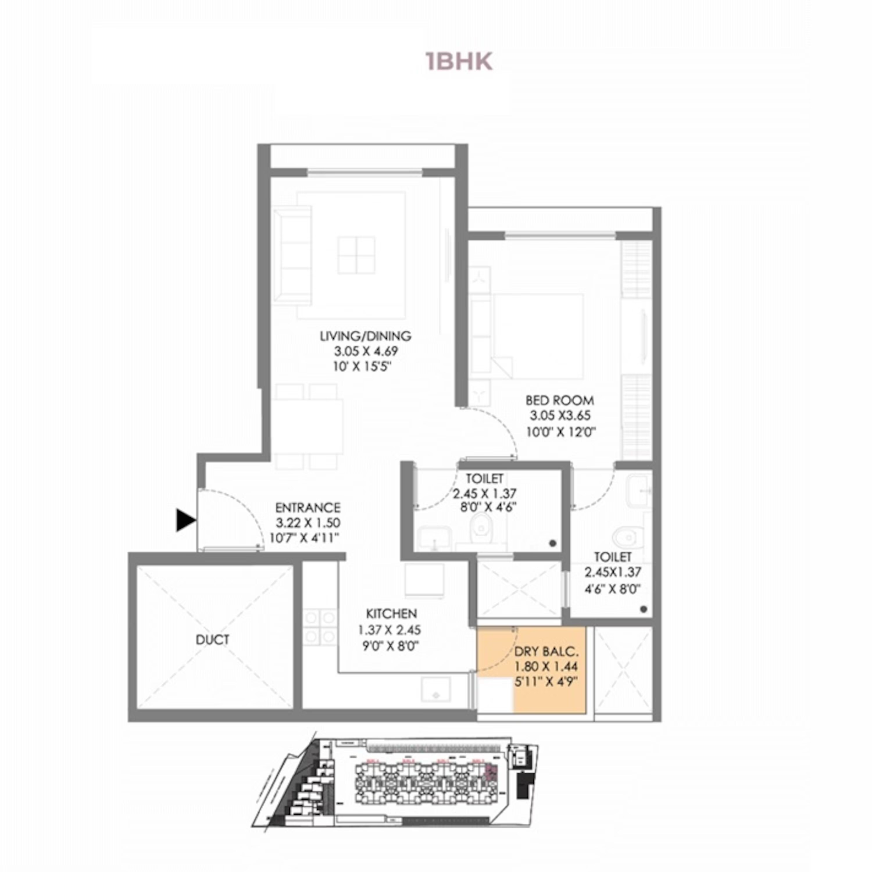 Floor plan of 1 BHK 524 Sq. Ft. Apartment in Gagan Myra, Pune
