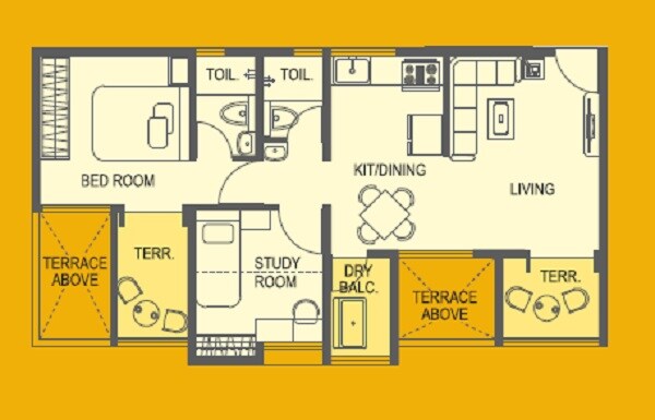 Floor plan of 2 BHK 687 Sq. Ft. Apartment in Gagan Quadream Residences, Pune