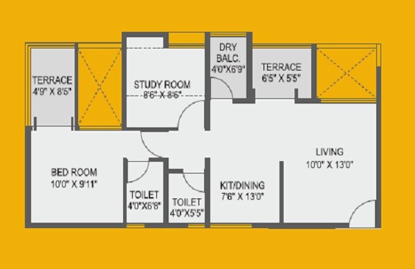 Floor plan of 2 BHK 745 Sq. Ft. Apartment in Gagan Quadream Residences, Pune