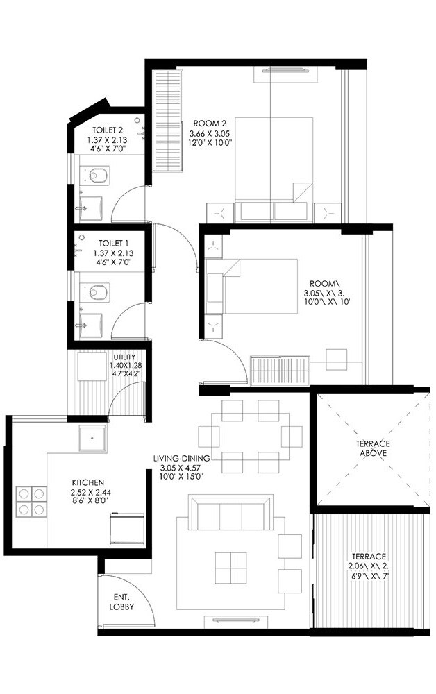 Floor plan of 2 BHK 532 Sq. Ft. Apartment in Gagan Tisha, Pune