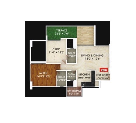 Floor plan of 2 BHK 591 Sq. Ft. Apartment in Gagan Unnati, Pune