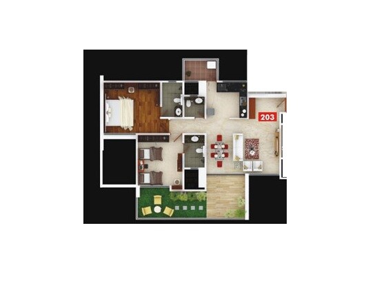 Floor plan of 2 BHK 759 Sq. Ft. Apartment in Gagan Unnati, Pune