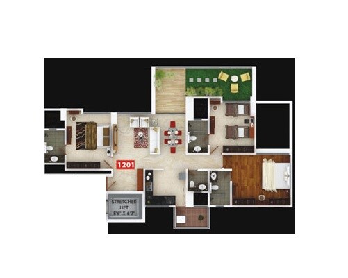 Floor plan of 3 BHK 1458 Sq. Ft. Apartment in Gagan Unnati, Pune
