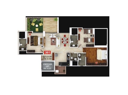 Floor plan of 3 BHK 917 Sq. Ft. Apartment in Gagan Unnati, Pune