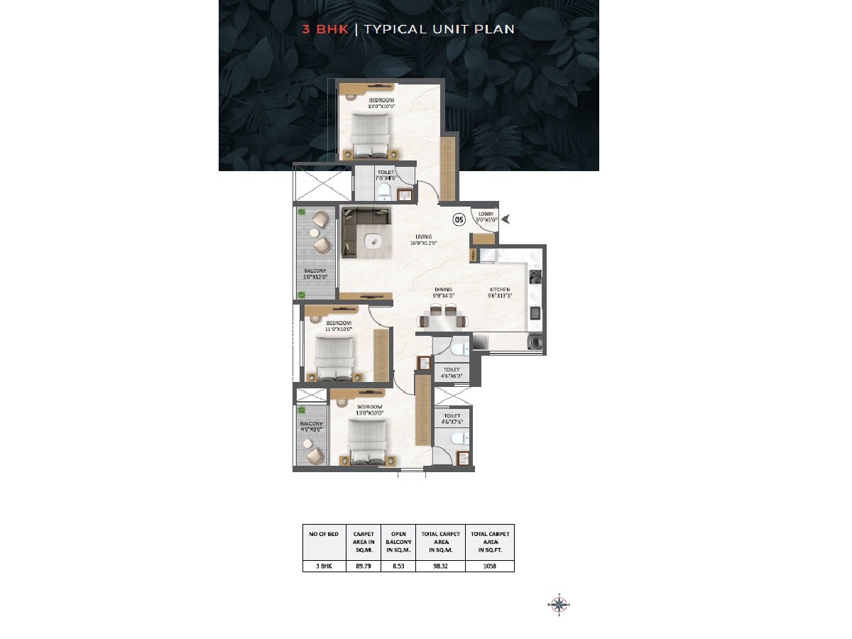 3 BHK 1058 Sq. Ft. Apartment