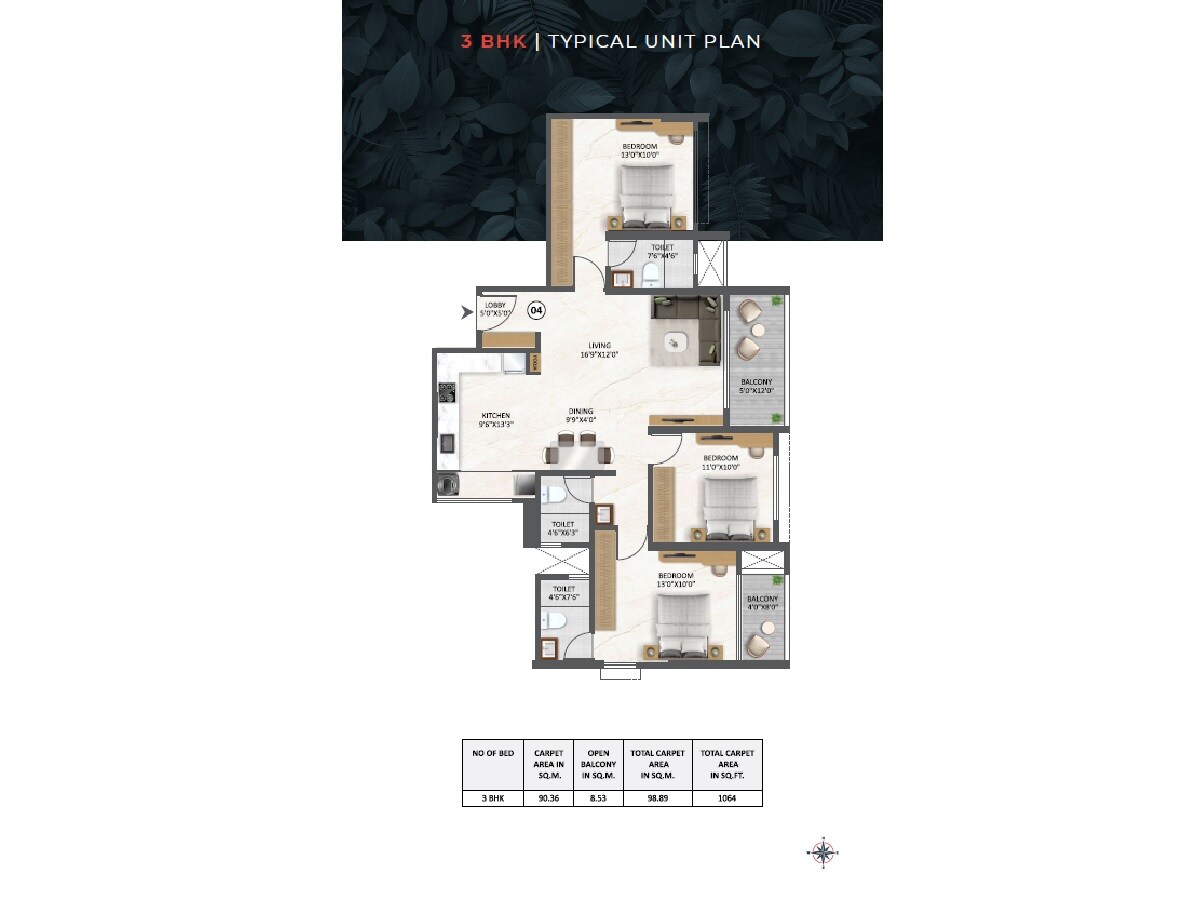 3 BHK 1064 Sq. Ft. Apartment