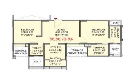 Floor plan of 2 BHK 572 Sq. Ft. Apartment in Gaikwad Miro, Pune