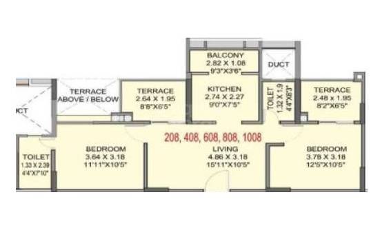 Floor plan of 2 BHK 584 Sq. Ft. Apartment in Gaikwad Miro, Pune