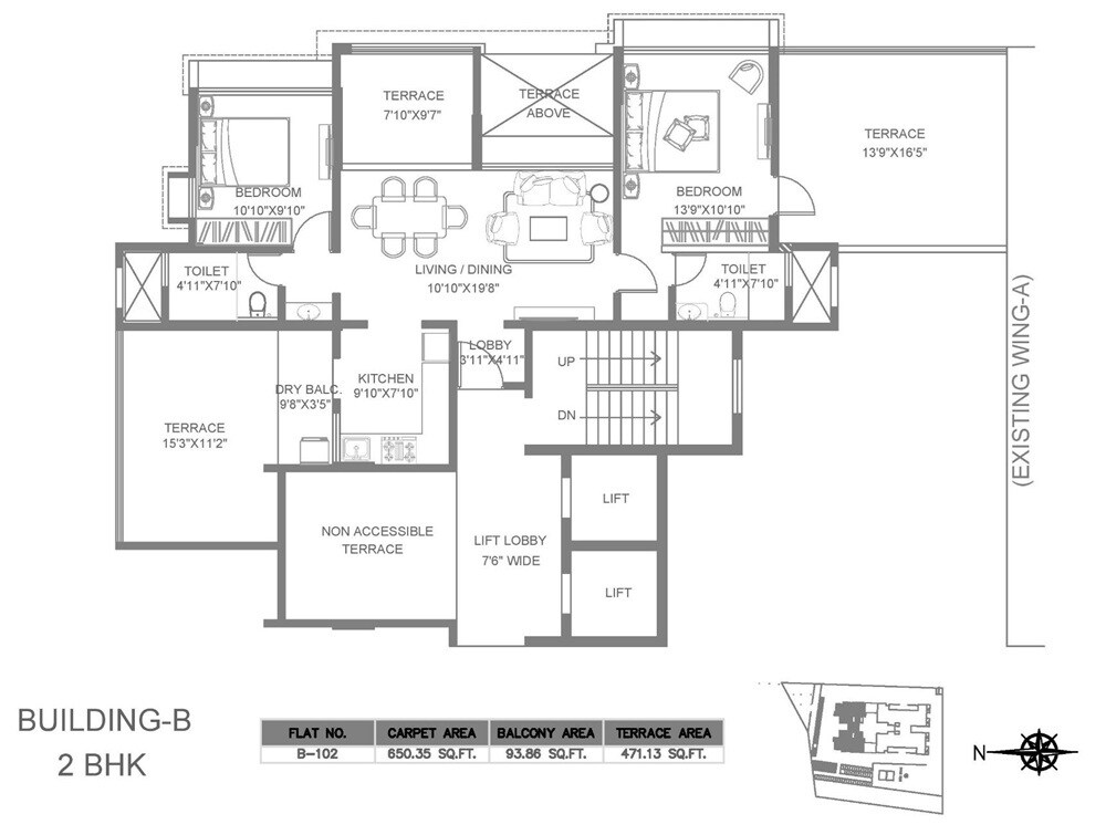 Floor plan of 2 BHK 650 Sq. Ft. Apartment in Gaikwad Vaidehi Riviera, Pune