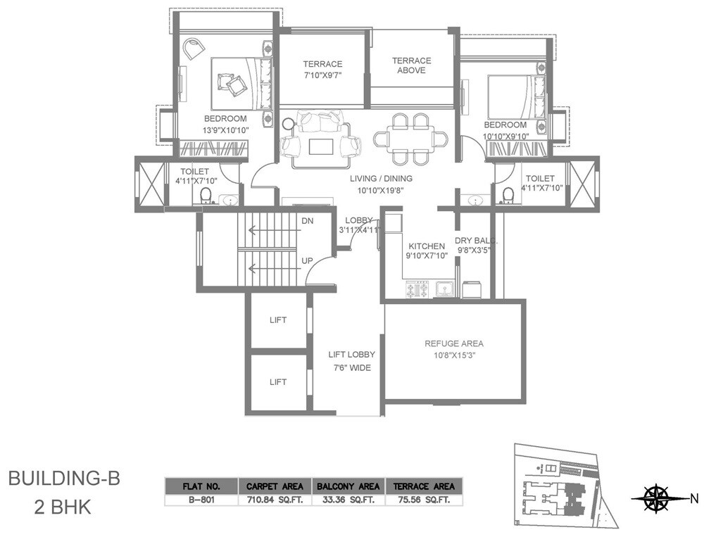 Floor plan of 2 BHK 711 Sq. Ft. Apartment in Gaikwad Vaidehi Riviera, Pune