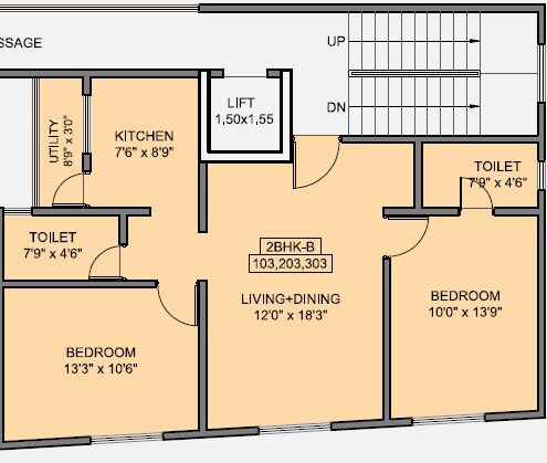 Floor plan of 2 BHK 890 Sq. Ft. Apartment in Gaikwad Vaidehi Saaket, Pune