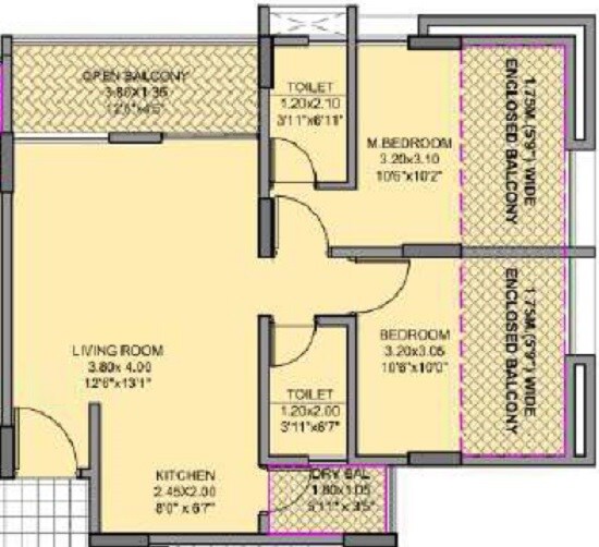 Floor plan of 2 BHK 454 Sq. Ft. Apartment in Galaxy Aangan, Pune
