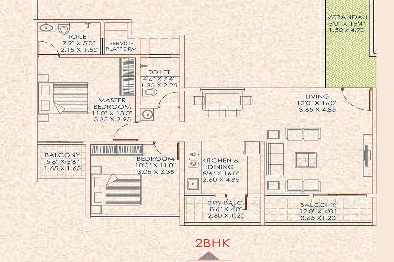2 BHK 536 Sq. Ft. Apartment in Galaxy Orizzonte