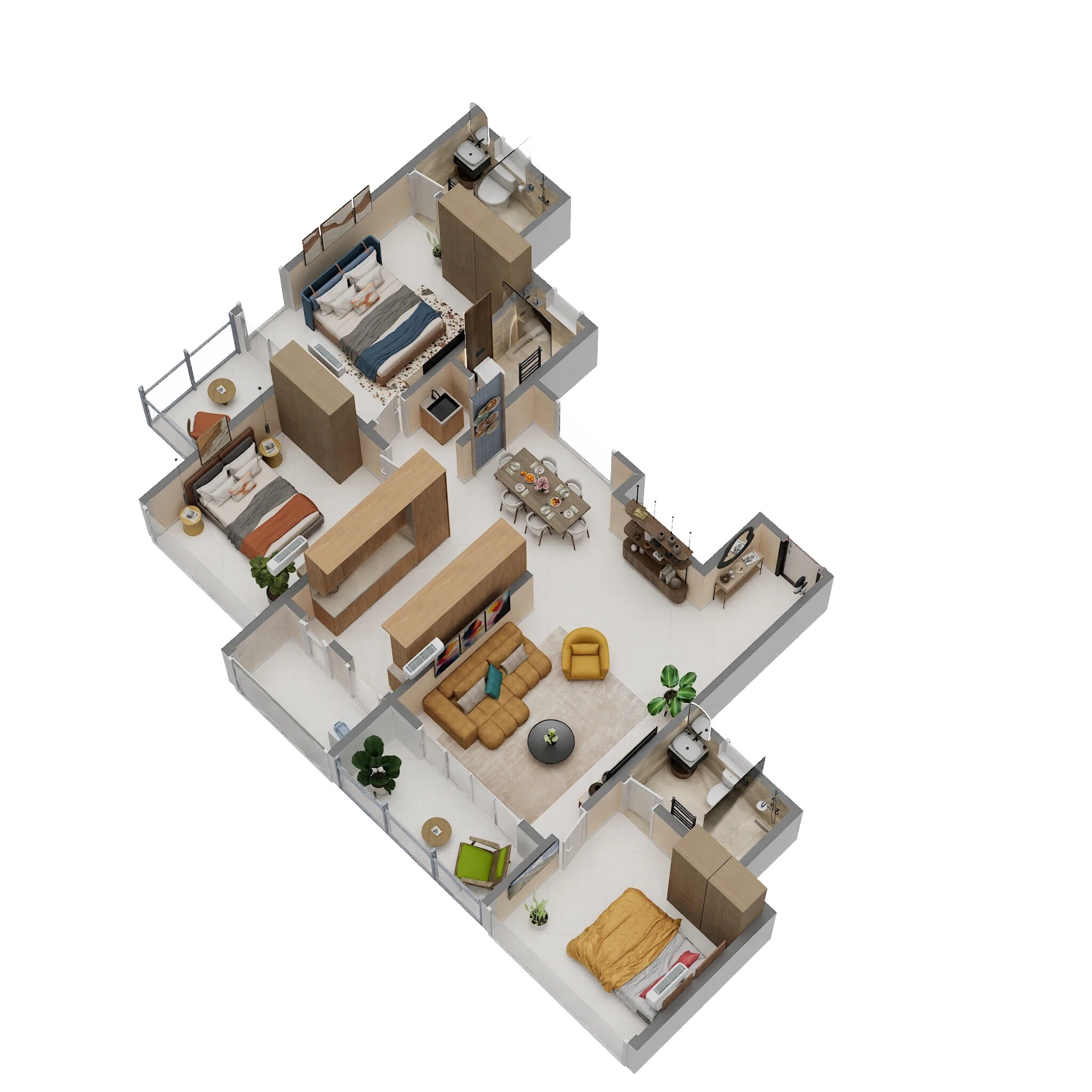 Floor plan of 3 BHK 1077 Sq. Ft. Apartment in Galaxy Orizzonte, Pune