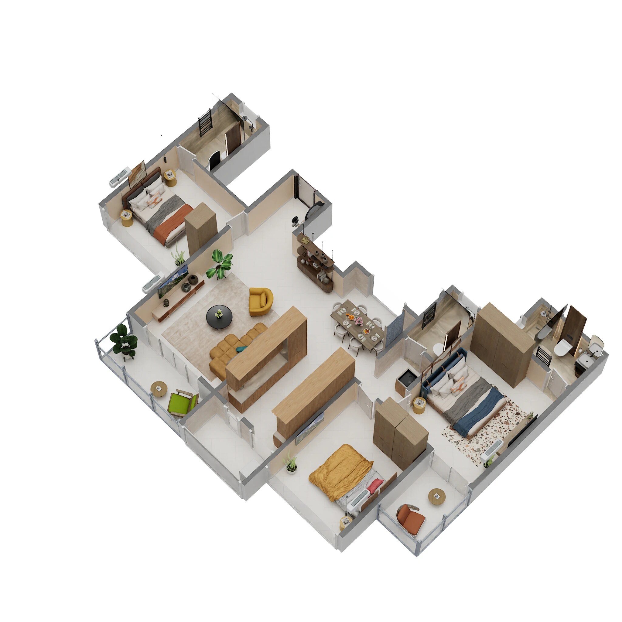 Floor plan of 3 BHK 1147 Sq. Ft. Apartment in Galaxy Orizzonte, Pune