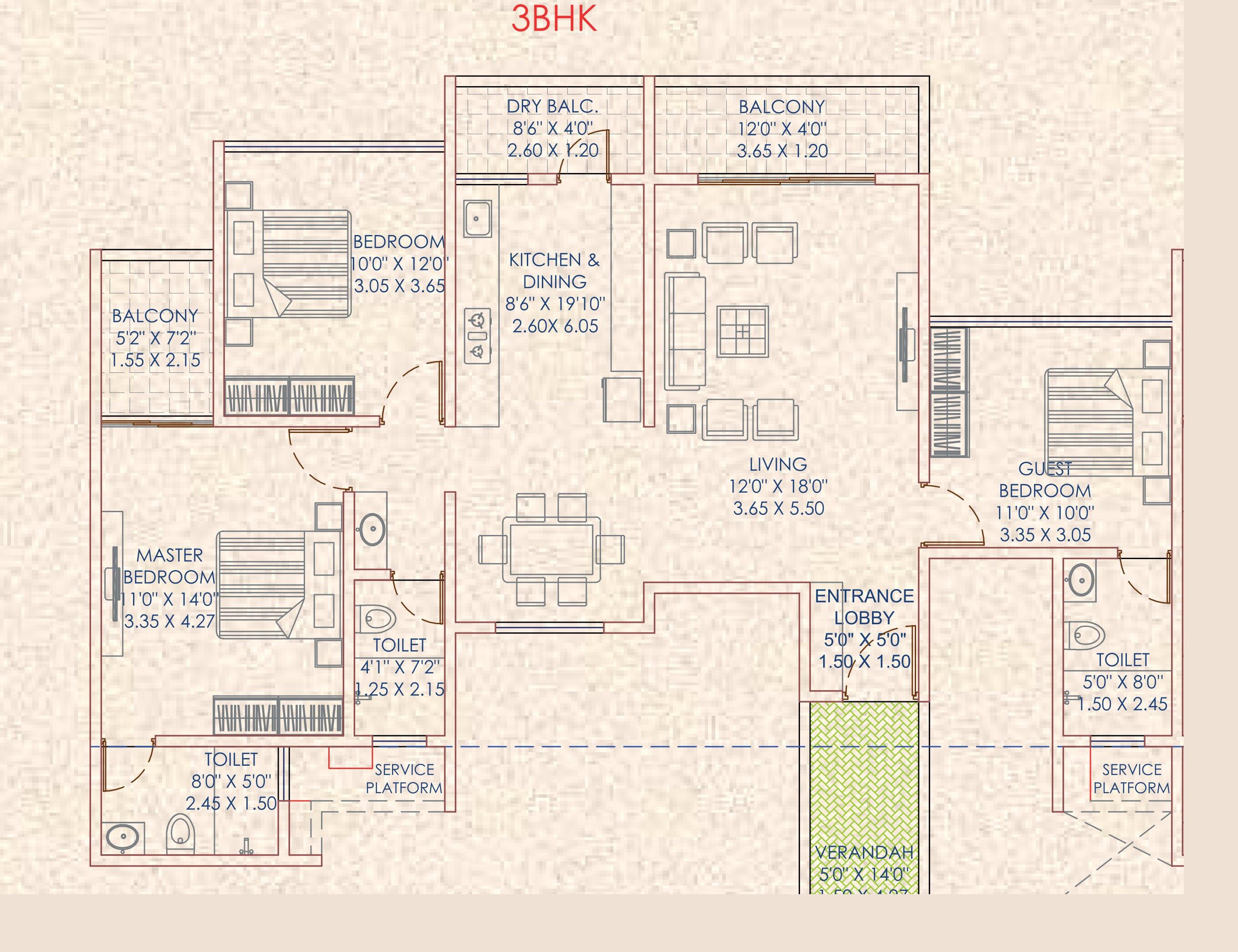 3 BHK 1147 Sq. Ft. Apartment