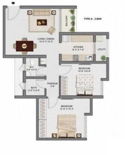 2 BHK 702 Sq. Ft. Apartment
