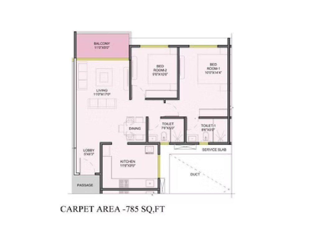 2 BHK 785 Sq. Ft. Apartment