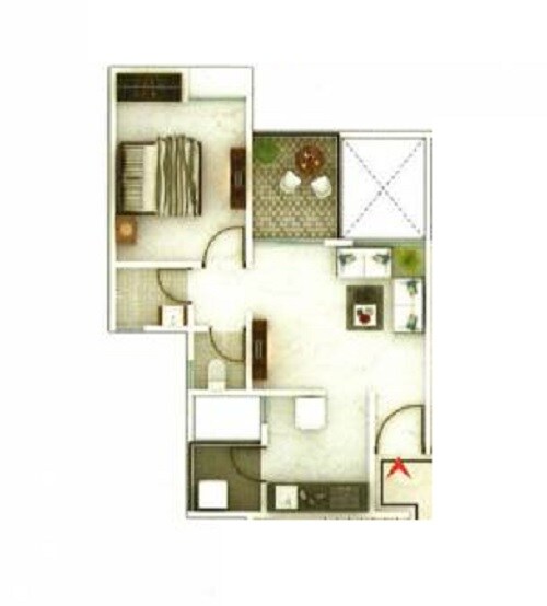 Floor plan of 1 BHK 407 Sq. Ft. Apartment in Gandharva Saptasajai Aangan, Pune