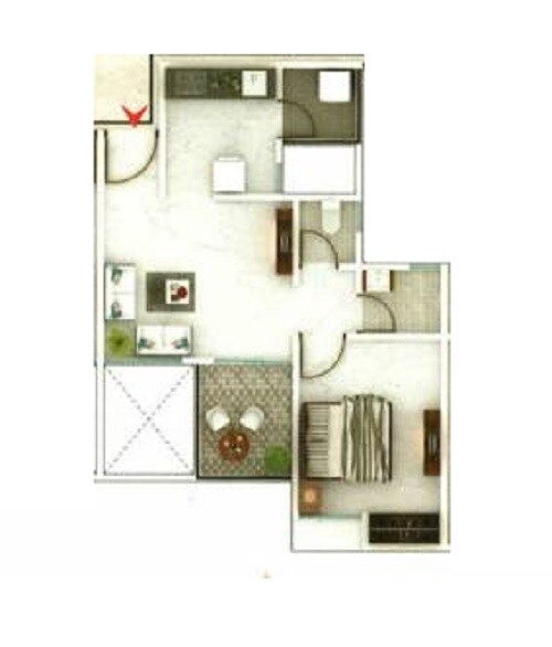 Floor plan of 1 BHK 438 Sq. Ft. Apartment in Gandharva Saptasajai Aangan, Pune
