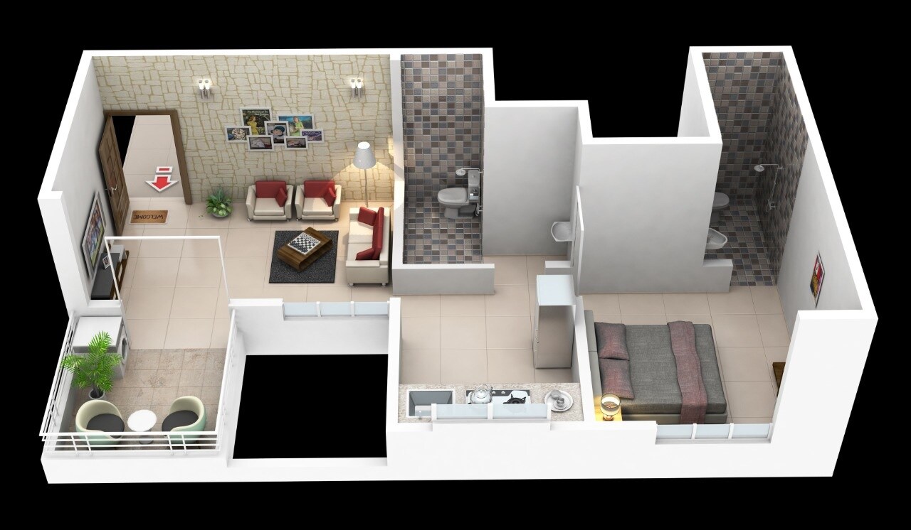 Floor plan of 1 BHK 460 Sq. Ft. Apartment in Ganesh Galaxy Residency, Pune
