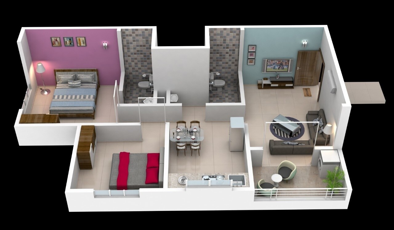 Floor plan of 2 BHK 669 Sq. Ft. Apartment in Ganesh Galaxy Residency, Pune