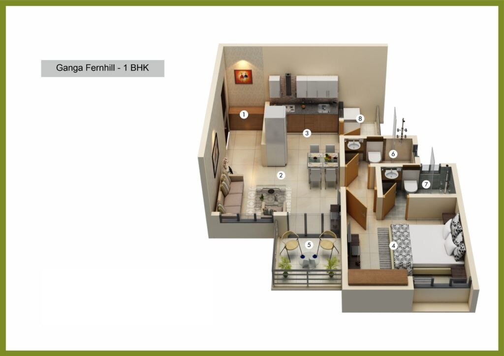 Floor plan of 1 BHK 354 Sq. Ft. Apartment in Ganga Fernhill, Pune