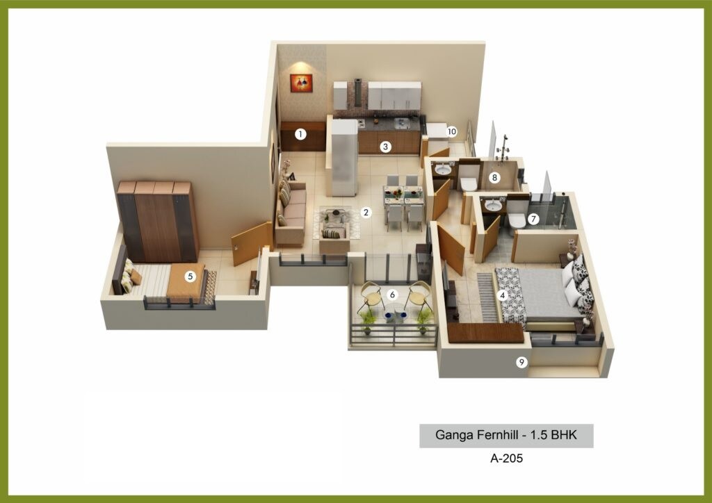 Floor plan of 1 BHK 495 Sq. Ft. Apartment in Ganga Fernhill, Pune