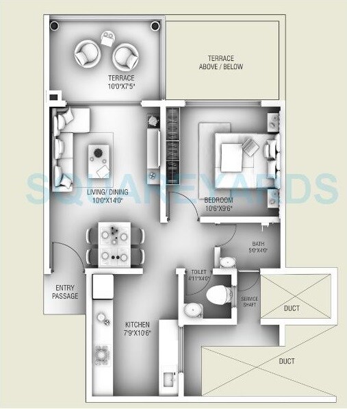 Floor plan of 1 BHK 359 Sq. Ft. Apartment in Ganga Legend, Pune