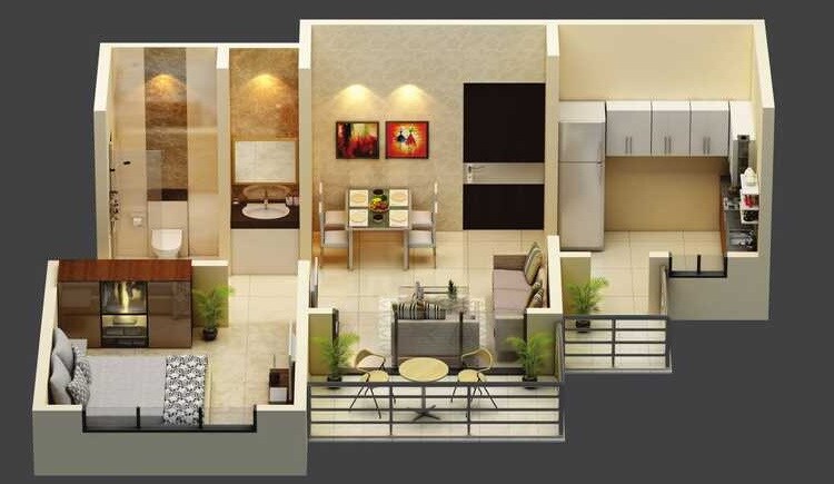 Floor plan of 1 BHK Apartment - 480 sq. ft. in Ganga New town, Pune