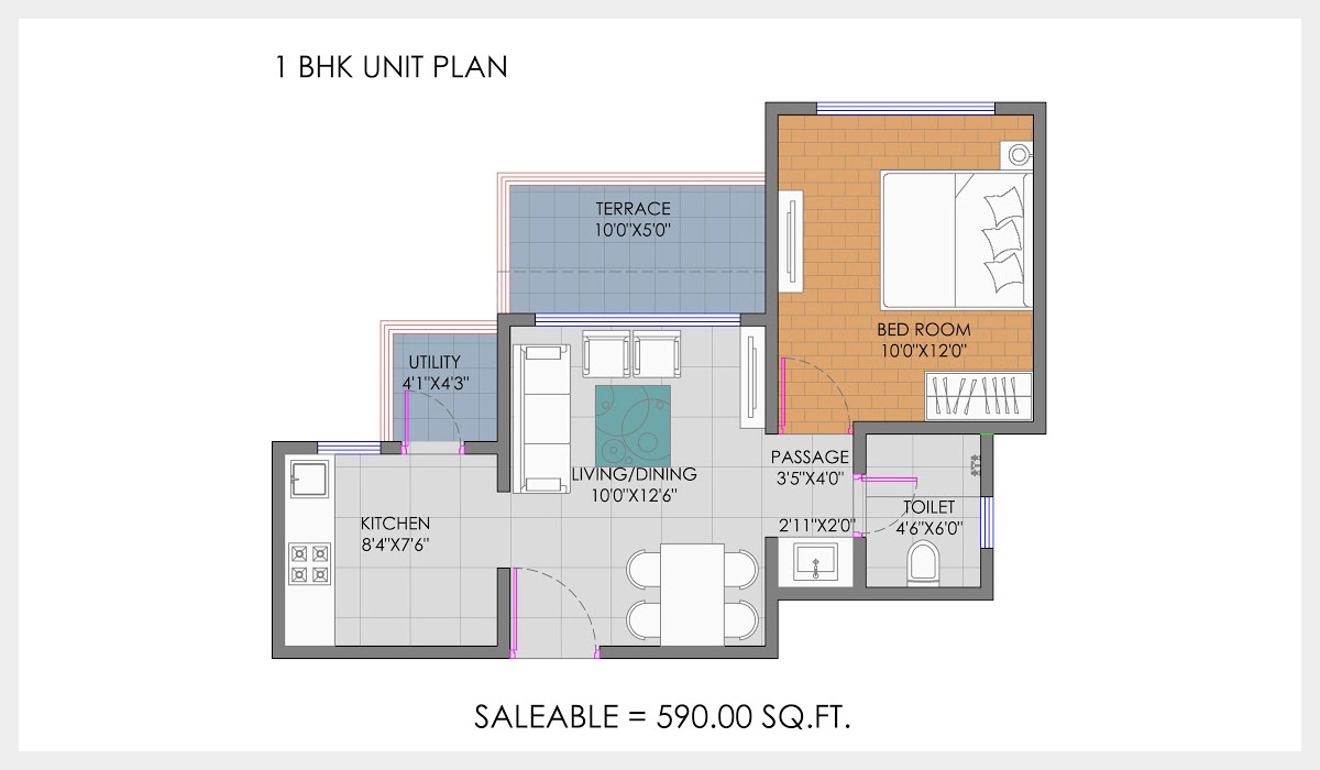 ganga new town apartment 1bhk 590sqft 1