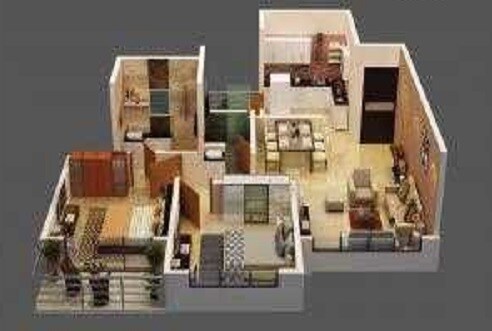 Floor plan of 2 BHK Apartment - 743 sq. ft. in Ganga New town, Pune