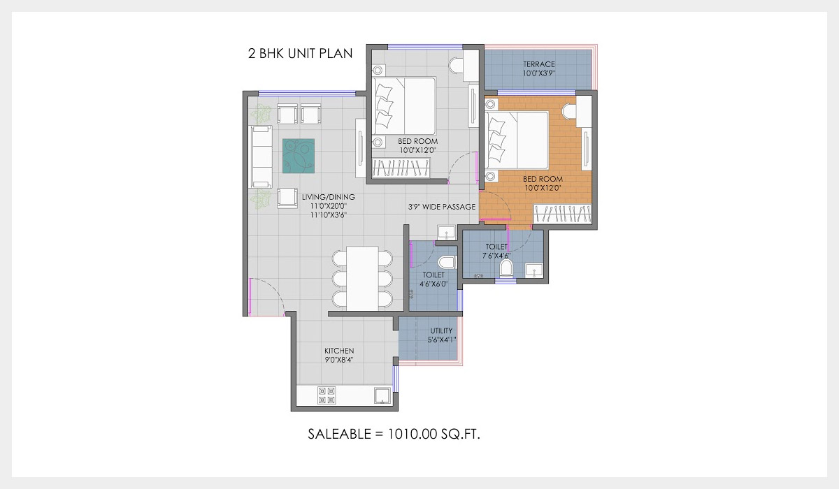 ganga new town apartment 2bhk 1010sqft 1