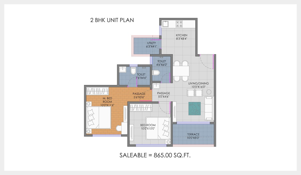 ganga new town apartment 2bhk 865sqft 1