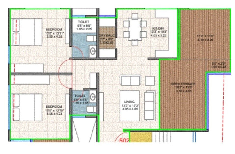 Floor plan of 2 BHK 792 Sq. Ft. Apartment in Gangotree Kshitij 15, Pune
