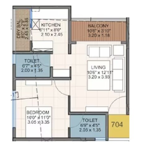 Floor plan of 1 BHK 503 Sq. Ft. Apartment in Gangotree Manisha Park, Pune
